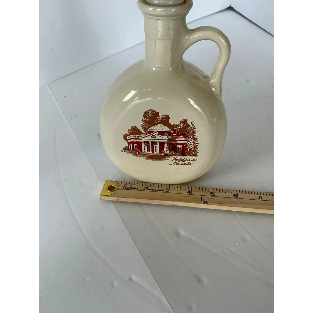 Vintage Monticello‎ Ceramic Decanter 1849 Stopper Cream Brown Small